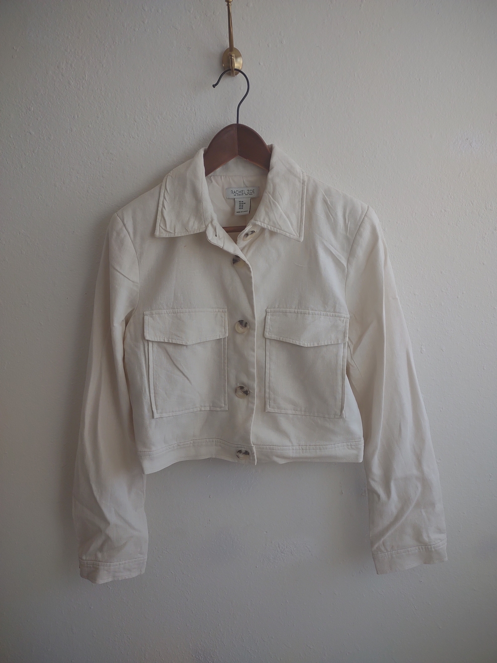 Rachel Zoe Women's Cream Button-Front Cropped Linen Blend Jacket